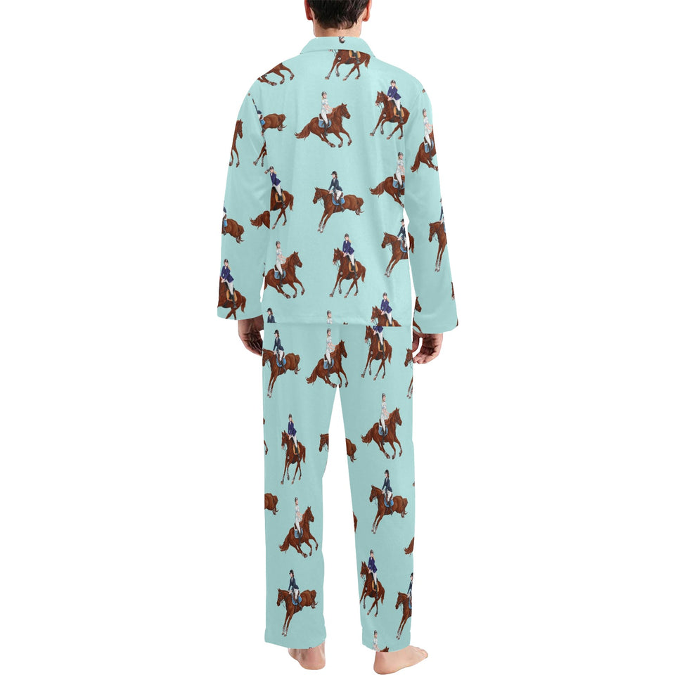 Horses running horses rider pattern Men's Long Pajama Set