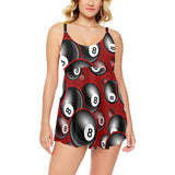 Billiard Ball Pattern Print Design 05 Chest Sexy Pleated Two Piece Swim Dress