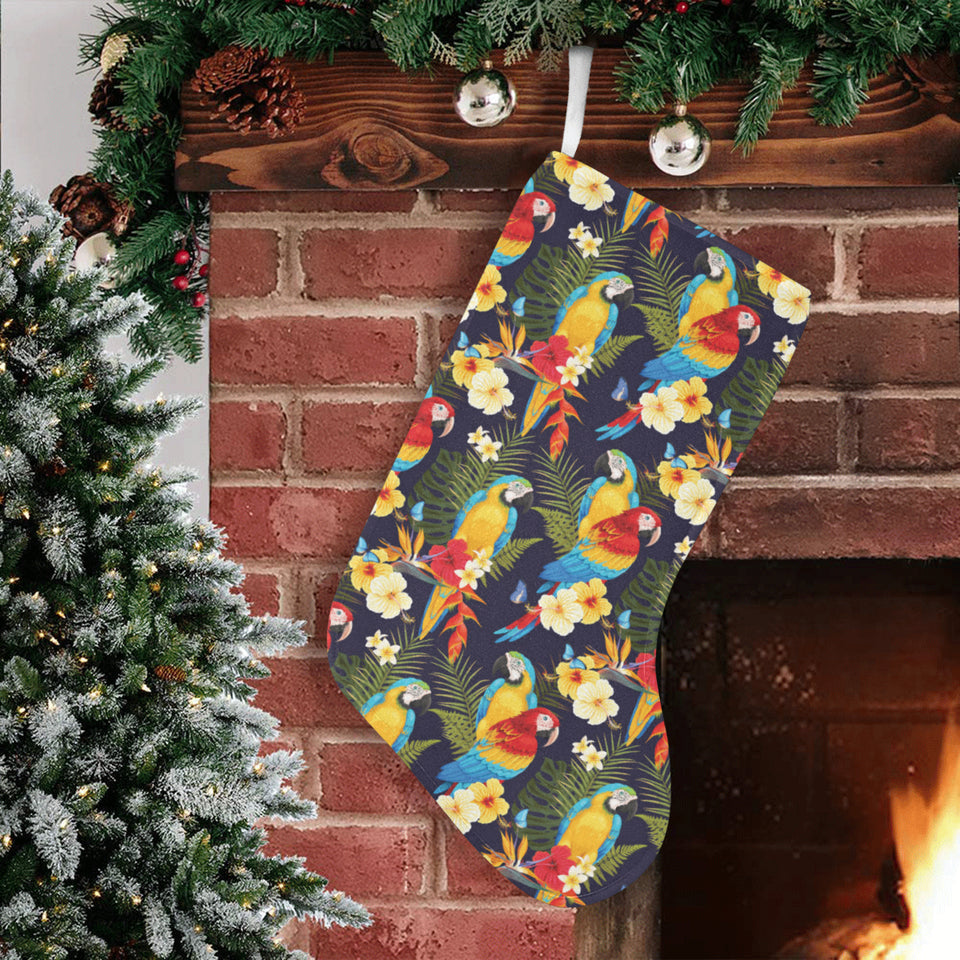 Colorful parrot flower pattern Christmas Stocking