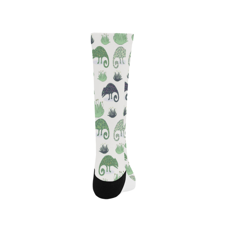 Chameleon lizard succulent plant pattern Crew Socks