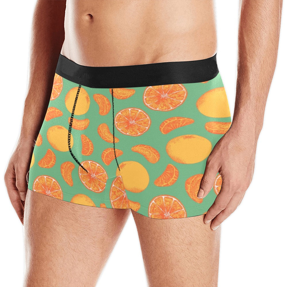 orange fruit pattern green background Men's All Over Print Boxer Briefs Men's Underwear