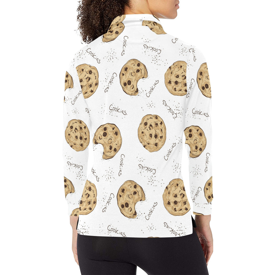 Sketch style cookie pattern Women's Long Sleeve Polo Shirt
