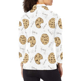 Sketch style cookie pattern Women's Long Sleeve Polo Shirt