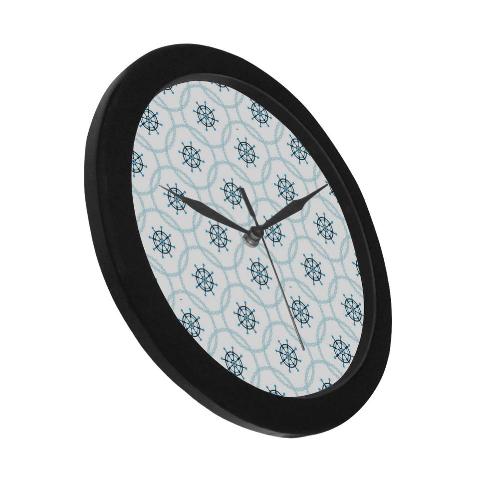 nautical steering wheel chain Elegant Black Wall Clock