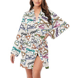 Sun Glasses Pattern Print Design 01 Women's Long Sleeve Belted Night Robe