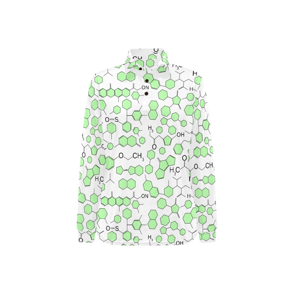 Chemistry Periodic Table Pattern Print Design 03 Women's Long Sleeve Polo Shirt