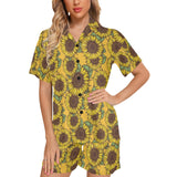 Sunflower pattern Women's V-Neck Short Pajama Set
