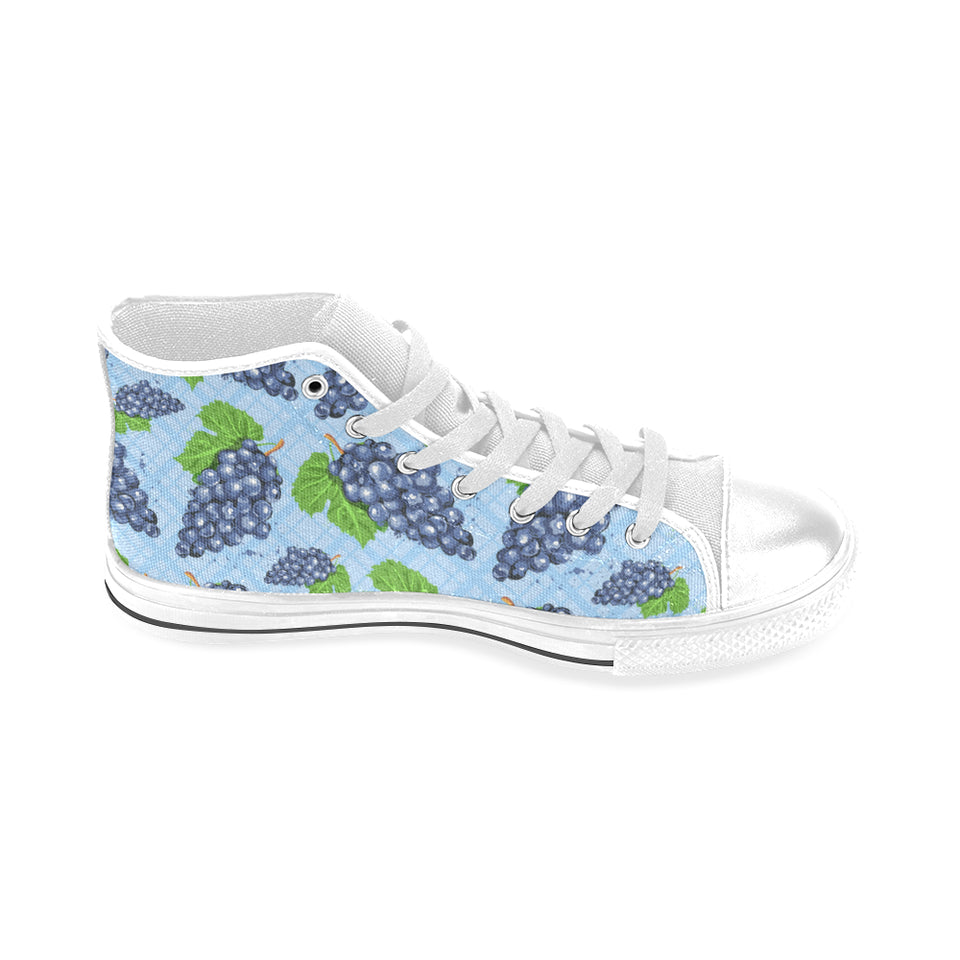 Watercolor grape pattern Men's High Top Canvas Shoes White