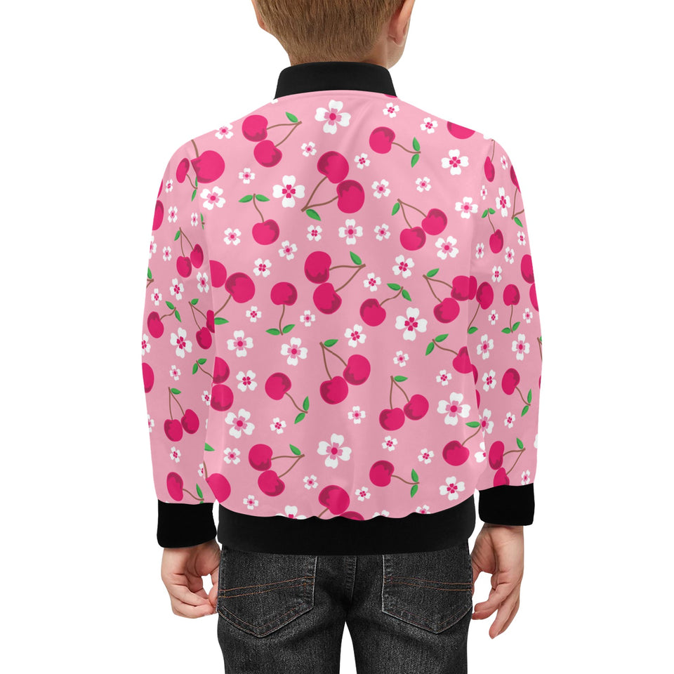 cherry flower pattern pink background Kids' Boys' Girls' Bomber Jacket