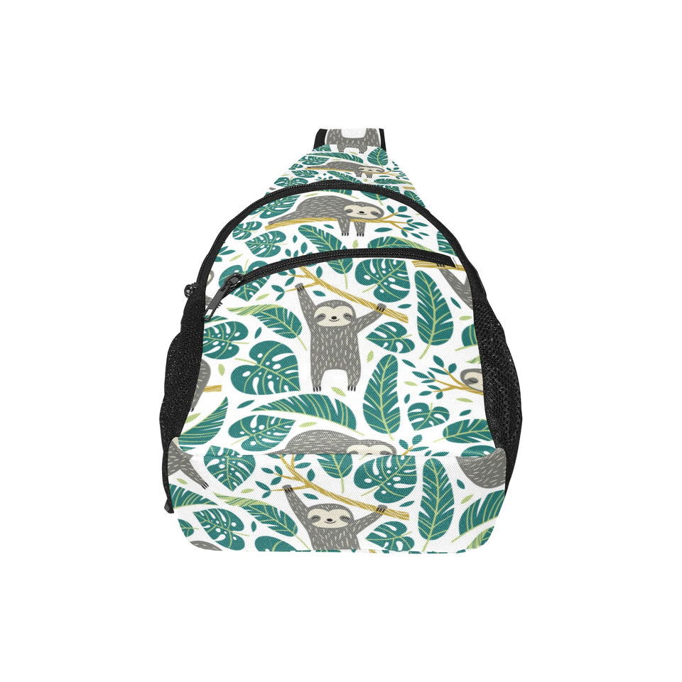 Cute sloths tropical palm leaves white background All Over Print Chest Bag