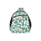 Cute sloths tropical palm leaves white background All Over Print Chest Bag