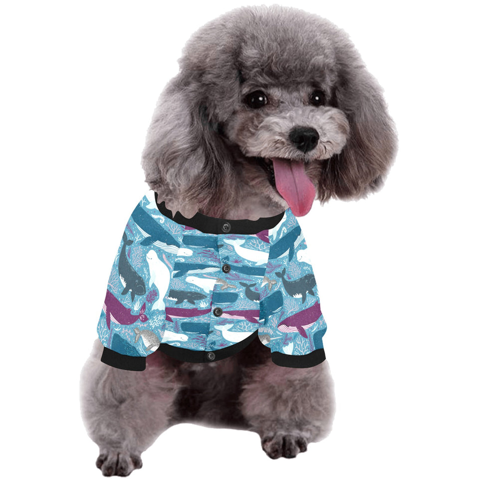 Whale design pattern All Over Print Pet Dog Round Neck Fuzzy Shirt