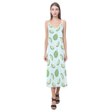 Durian pattern blue background V-Neck Open Fork Long Dress