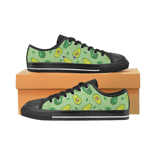 Avocado pattern green background Kids' Boys' Girls' Low Top Canvas Shoes Black