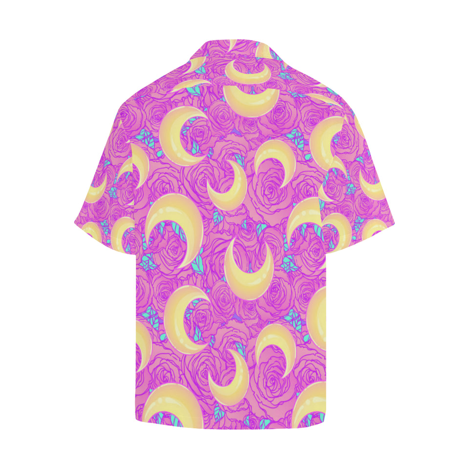 Moon pink rose background Men's All Over Print Hawaiian Shirt