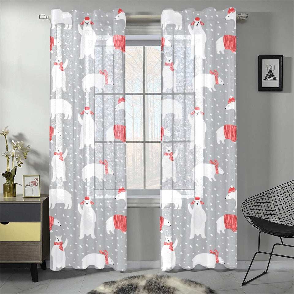Cute polar bear christmas snow pattern Gauze Curtain