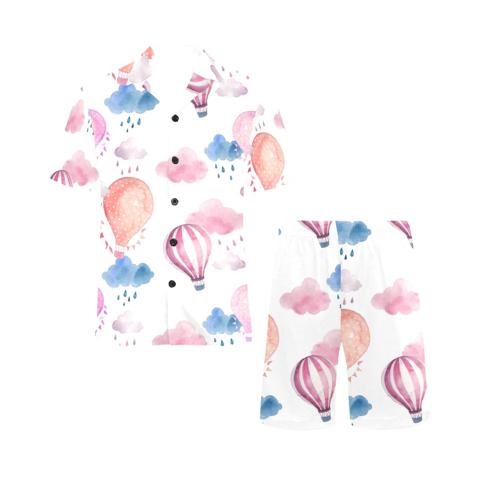Watercolor air balloon cloud pattern Men's V-Neck Short Pajama Set