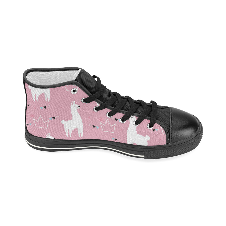 Llama Alpaca pink background Women's High Top Canvas Shoes Black