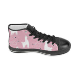 Llama Alpaca pink background Women's High Top Canvas Shoes Black