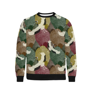 Japanese cranes flying forest dot pattern Men's Crew Neck Sweatshirt