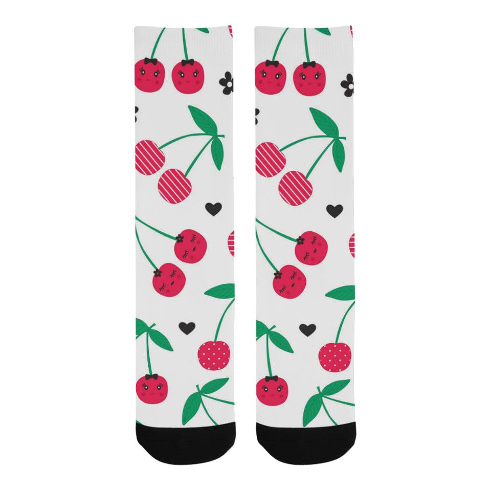 cherry pattern white background Crew Socks