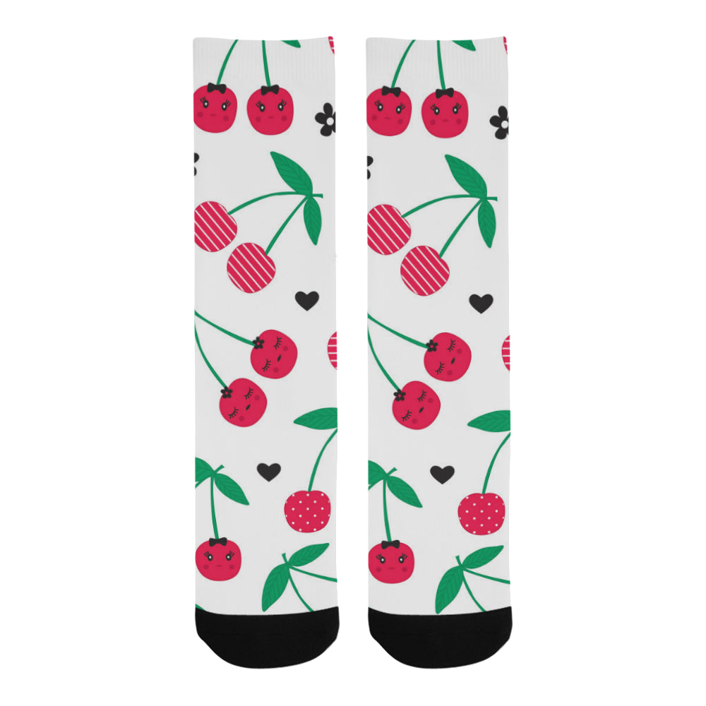 cherry pattern white background Crew Socks