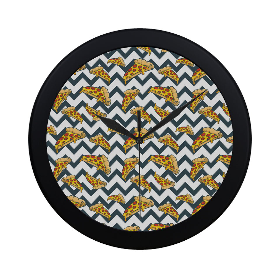 Pizza design pattern Elegant Black Wall Clock