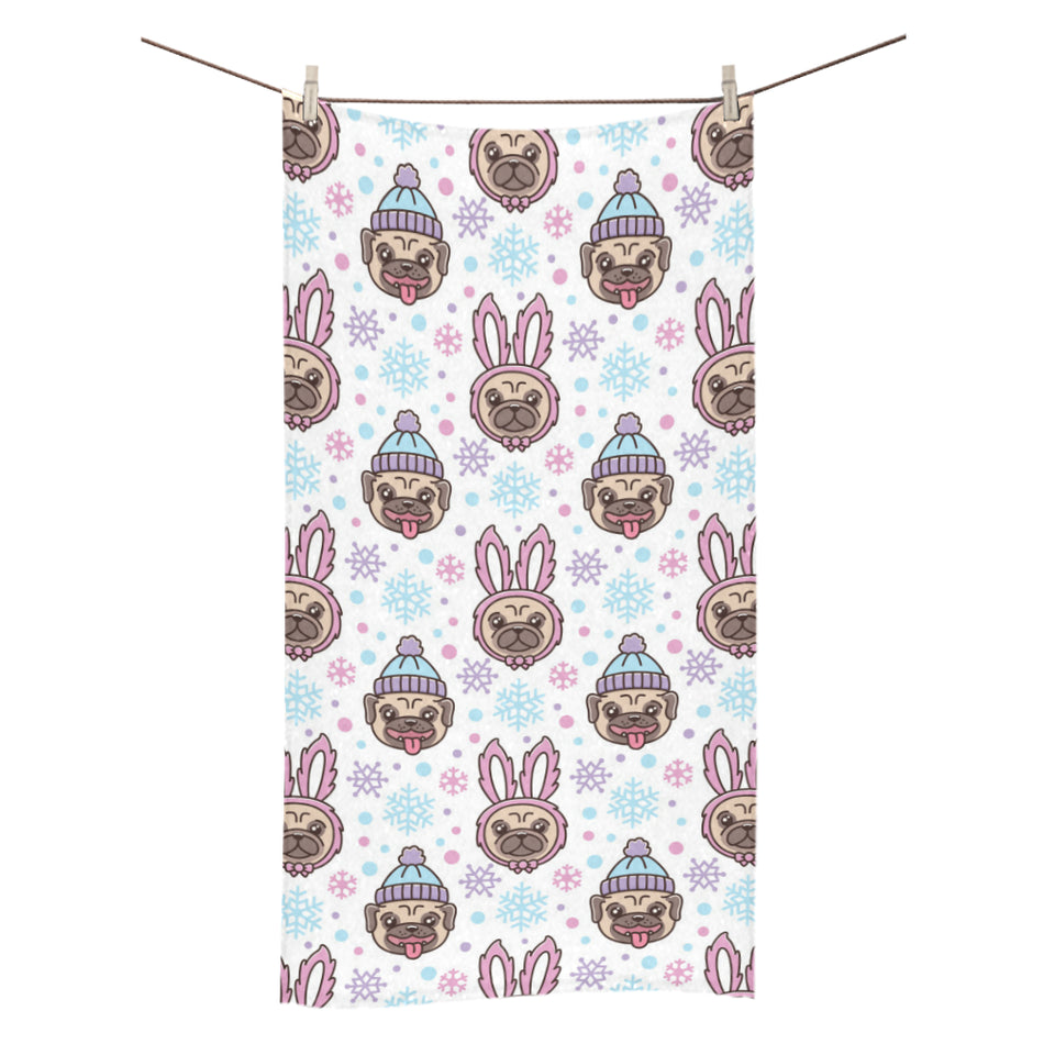 Cute pug hat rabbit costume pattern Bath Towel