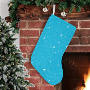 Airplane destinations blue background Christmas Stocking