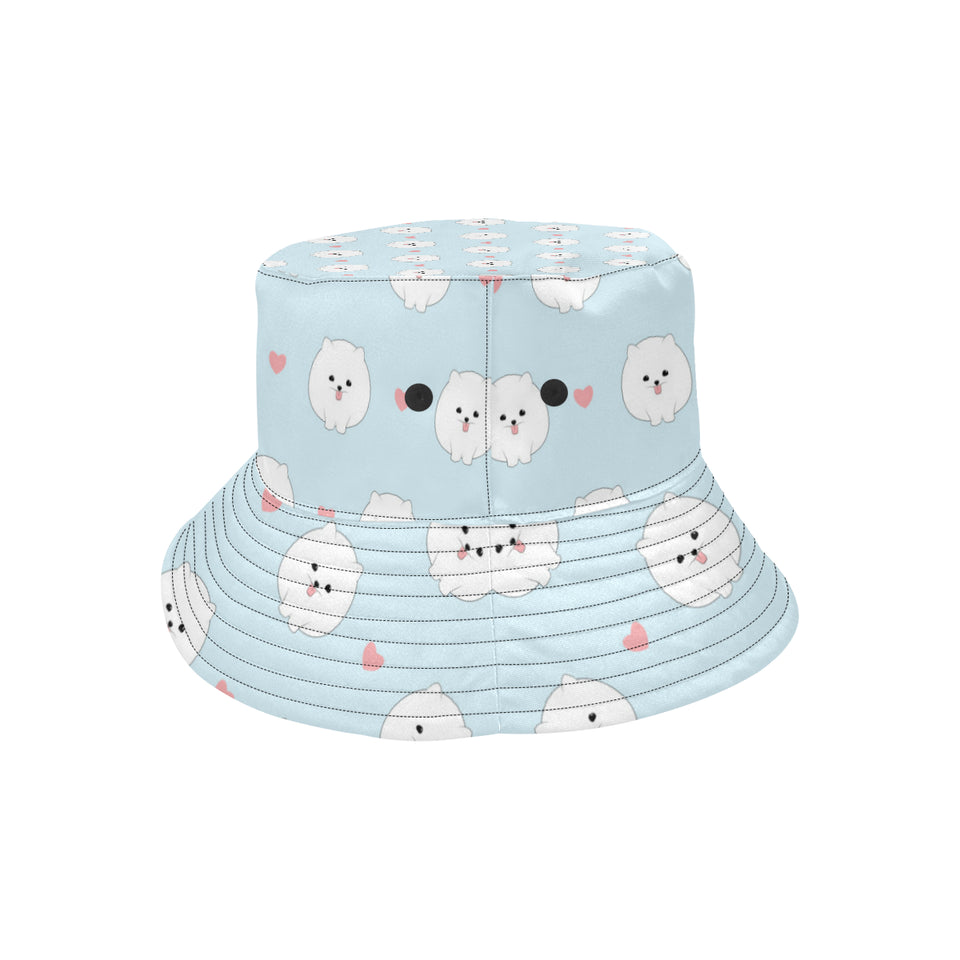 White cute pomeranian pattern Unisex Bucket Hat