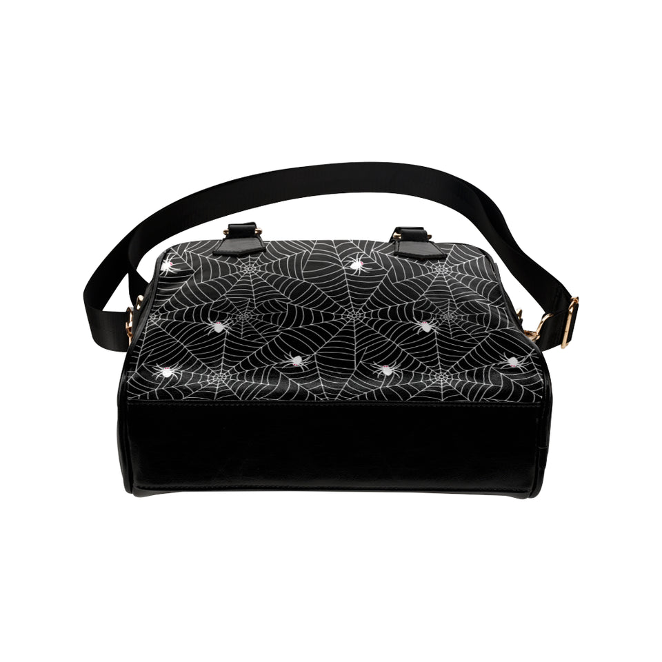 Spider web design pattern Black background white c Shoulder Handbag
