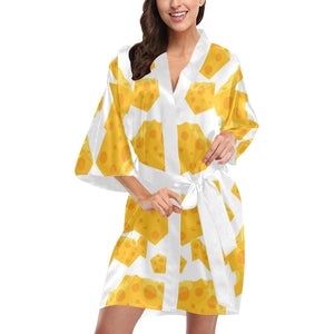 Cheese slice pattern Women's Short Kimono Robe