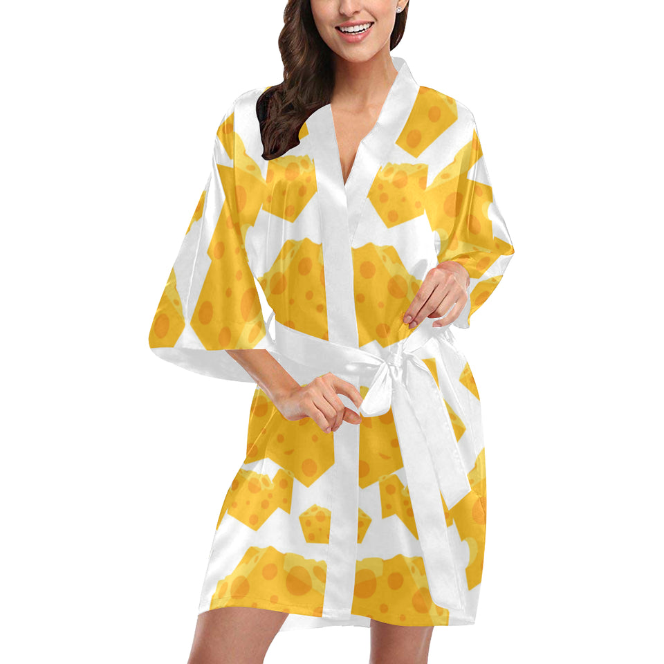 Cheese slice pattern Women's Short Kimono Robe