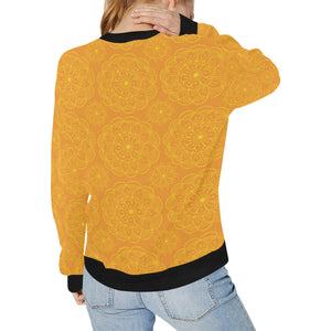 Orange traditional indian element pattern Women's Crew Neck Sweatshirt