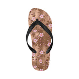 Pink sakura cherry blossom drak brown background Unisex Flip Flops