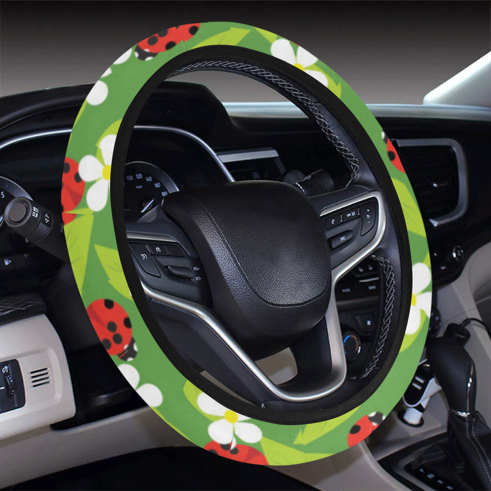 Ladybug Pattern Print Design 01 Car Steering Wheel Cover