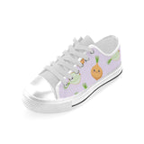 cute onions smiling faces purple background Men's Low Top Canvas Shoes White