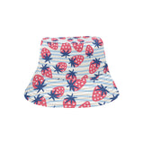 Strawberry pattern blue lines background Unisex Bucket Hat