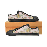 Pink flamingo birds pineapples hibiscus flower pat Men's Low Top Canvas Shoes Black