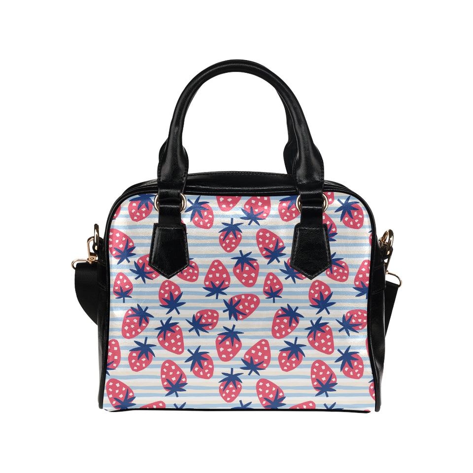 Strawberry pattern blue lines background Shoulder Handbag