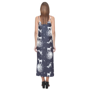 Chihuahua space helmet. astronaut pattern V-Neck Open Fork Long Dress