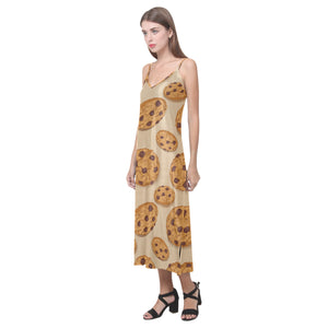 Cookie pattern V-Neck Open Fork Long Dress