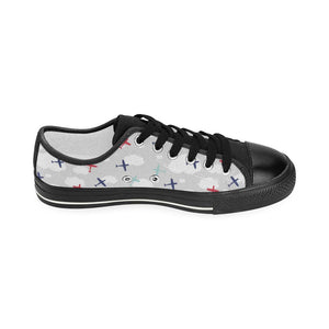 Airplane cloud grey background Kids' Boys' Girls' Low Top Canvas Shoes Black