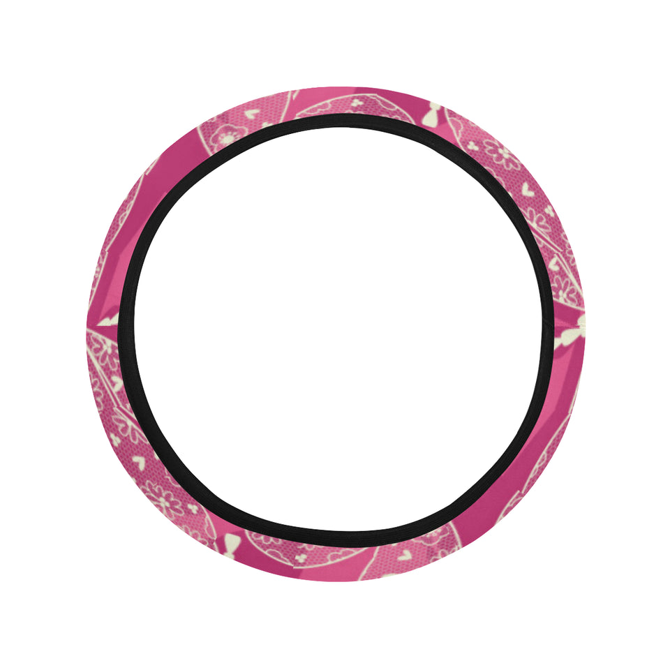 Beautiful dragonfly pink background Car Steering Wheel Cover