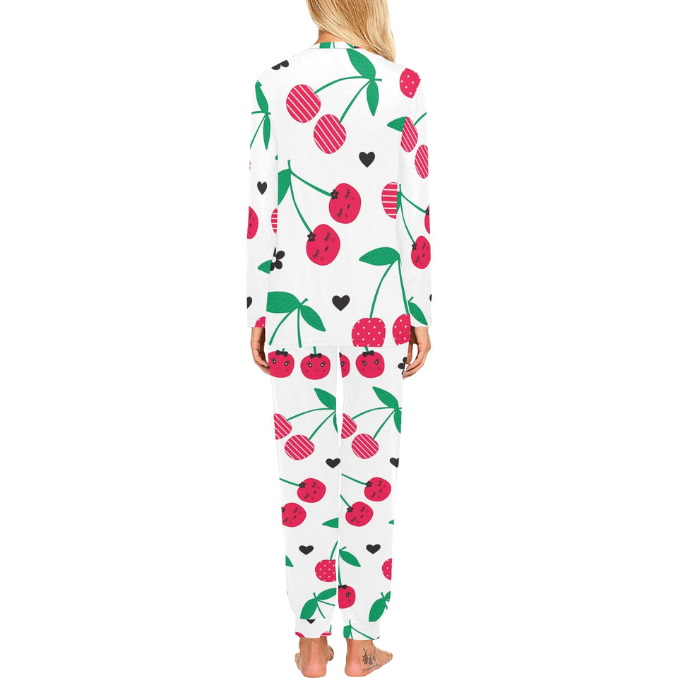 cherry pattern white background Women's All Over Print Pajama Set