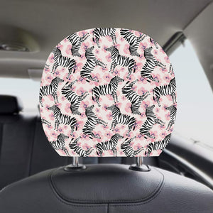 Zebra pink flower background Car Headrest Cover