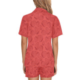 strawberry pattern red background Women's V-Neck Short Pajama Set