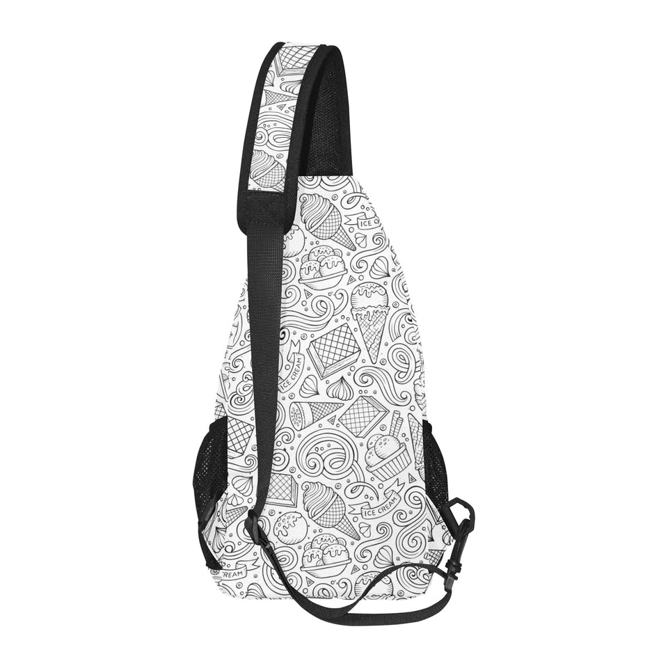 Cartoon hand drawn ice cream black white All Over Print Chest Bag