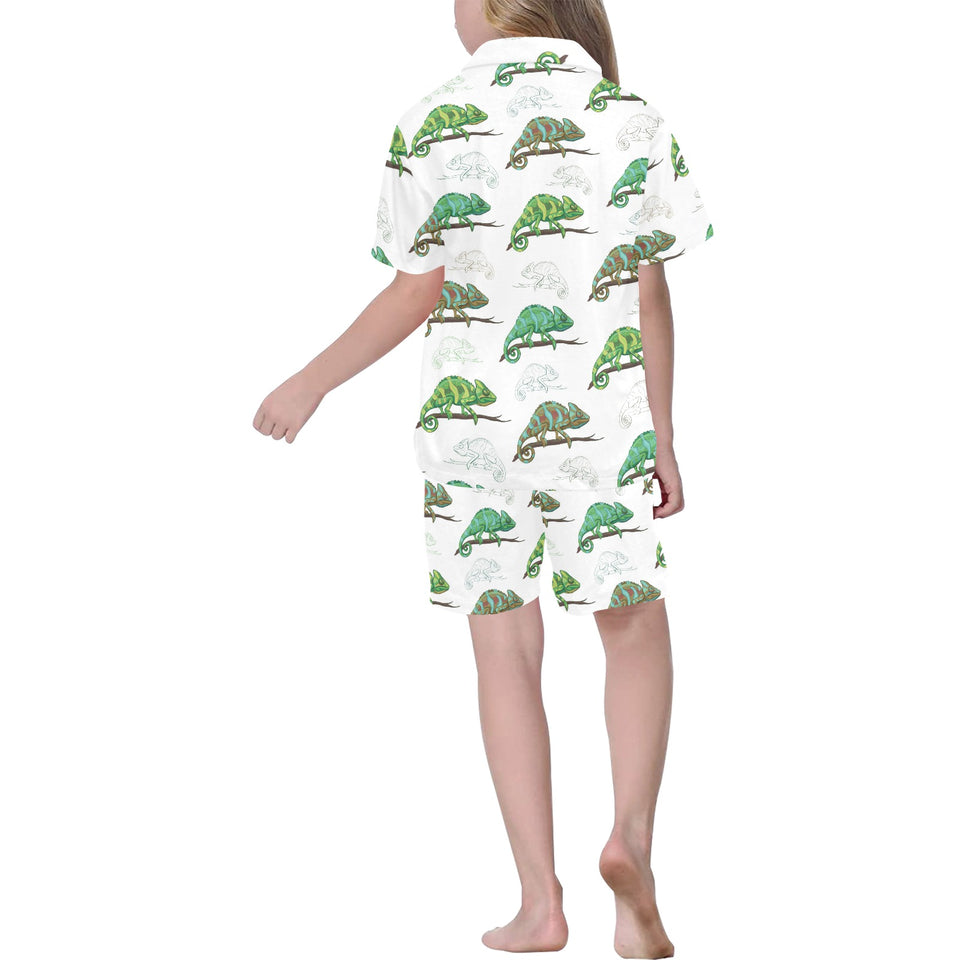 Chameleon lizard pattern Kids' Boys' Girls' V-Neck Short Pajama Set