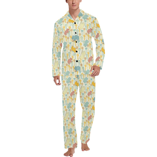 Hippopotamus Pattern Print Design 04 Men's Long Pajama Set